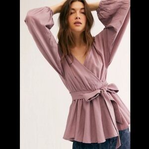 New FREE PEOPLE Dusty Lavender Wrap Blouse XS
